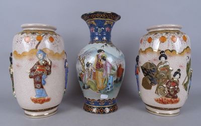 Asiatique 3 paire de vases Japonais Satsuma en faïence 74288277