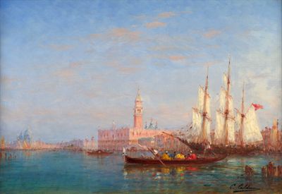 l'image d'une peinture représentant un bateau dans un plan d'eau