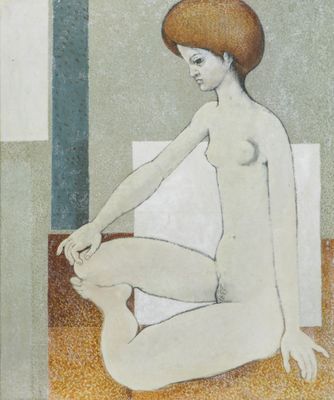 an image of a painting of a nude woman sitting on the ground