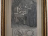 an old picture of a man and a woman sitting at a table