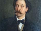 portrait d'un homme moustachu, en costume et nœud papillon