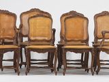 lot de six chaises de salle à manger françaises anciennes à dossier en rotin