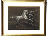 painting of a man riding a horse with a sword in his hand