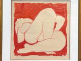 une image représentant un tableau d'une femme nue sur fond rouge