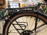 a close up of a bicycle parked in a store