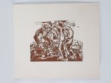 an image of a brown and white drawing of a man on a horse