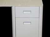 a white desk with two drawers and a drawer underneath it