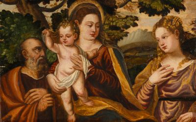 an image of a painting of a group of people with a baby
