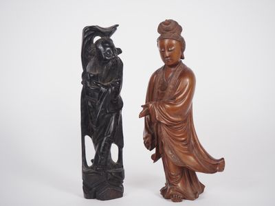 Chine, fin du XIXe siècle Deux statuettes en bois, l’une de …