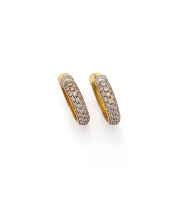 a pair of diamond and gold hoop earrings