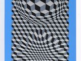 an image of a black and white geometric design with a blue background