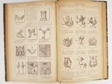 an open book with drawings on it on a table