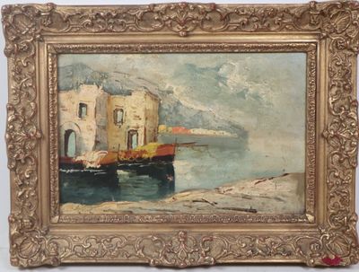 an image of a painting of a boat in a body of water