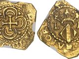 two gold coins, one with a cross and the other with a cross on it