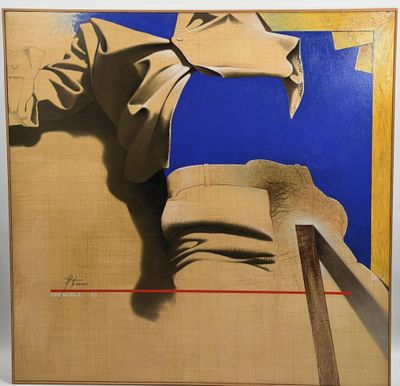 an image of a painting of a man in a suit and tie on a wall