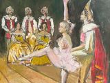 peinture à l'huile représentant une ballerine et des danseurs dans un studio de danse