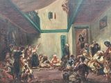 tableau représentant un grand groupe de personnes assises dans une pièce