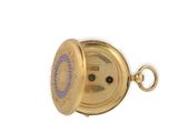 an image of a gold pocket watch with a purple and blue dial
