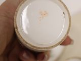 a person holding a cup with a saucer in their hand