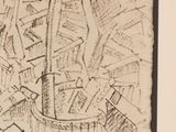 drawing of a map of a city with a tall tower in the middle