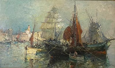 Alain DEMARTA (XXème siècle) Bateaux dans un port Huile sur … - Photo 1