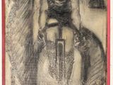 drawing of a woman riding a horse with a man on the back