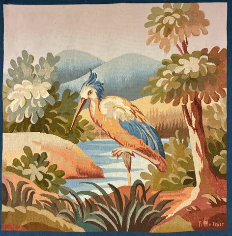 Tapisserie d'Aubusson « Pause du héron ». Bolduc absent. Atelier ...
