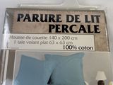 a package of blue bedding on display in a store