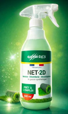 une bouteille de net2d sur fond vert, avec une pousse de pousses