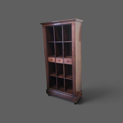 an image of a wooden bookcase with a glass door