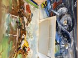 a painting of a man riding a horse on a book
