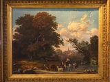 peinture représentant un paysage avec du bétail et des personnages au premier plan