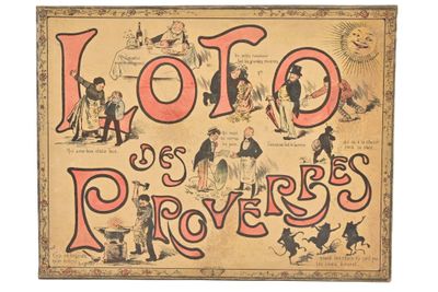 "Loto des proverbes" chromolithographié avec 6 planches comp…