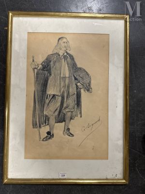 une image représentant le dessin d'un homme en robe tenant une canne