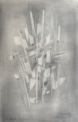 pencil drawing of a bunch of knives on a table