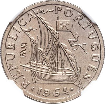 a close up of a coin with a boat on it