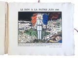 an old book with a picture of a man holding a flag on top of it