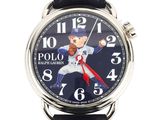 a close up of a wrist watch with a baseball player on it
