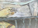 un tableau représentant un chat assis sur une chaise