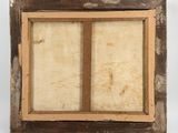 an old picture of a window with a wooden frame and a window pane