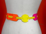 a close up of a mannequin torso with a colorful belt
