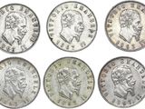 un ensemble de six pièces d'argent sur lesquelles figurent des portraits d'hommes