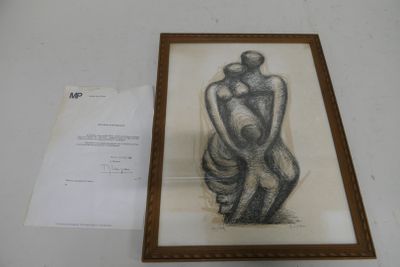 drawing of a woman sitting on a stool with a sheet of paper in front of her