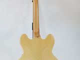 an electric guitar sitting on top of a stand against a white background