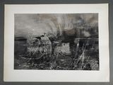 une vieille photo en noir et blanc représentant une vache dans un champ