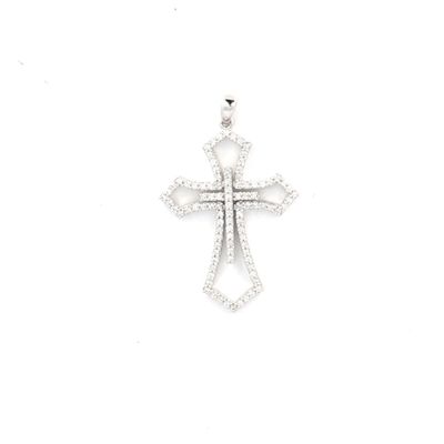Travail contemporain Pendentif « Croix baroque » en or gris …