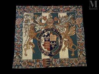 an image of a tapestry with a coat of arms and two lions on it