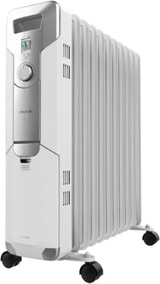 a white electric heater sitting on top of a white table