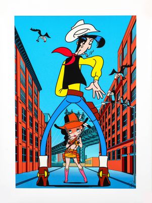 un tableau représentant un homme et une femme en tenue de cow-boy