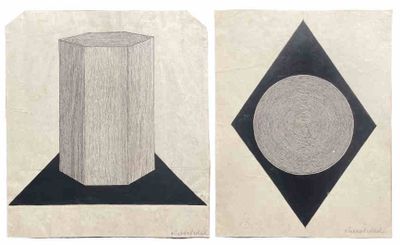 deux dessins en noir et blanc représentant un cylindre et un losange